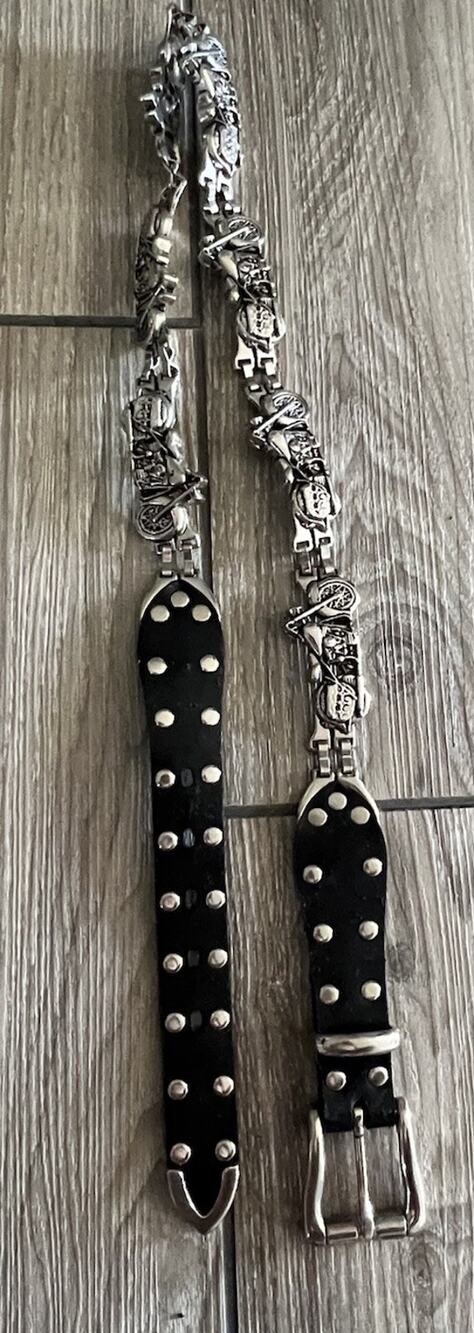 Vintage Y2K Heavy Metal Motorcycle Chain Belt 3D Biker Grunge Goth Womens L